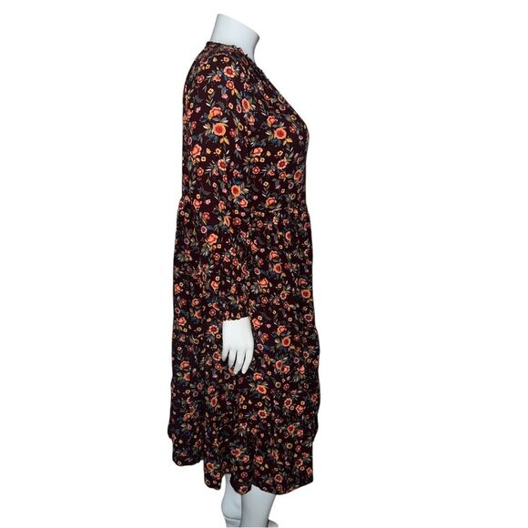Old Navy Burgundy Floral Printed Tiered Midi Swing Dress Extra Large NWOT - Picture 8 of 11